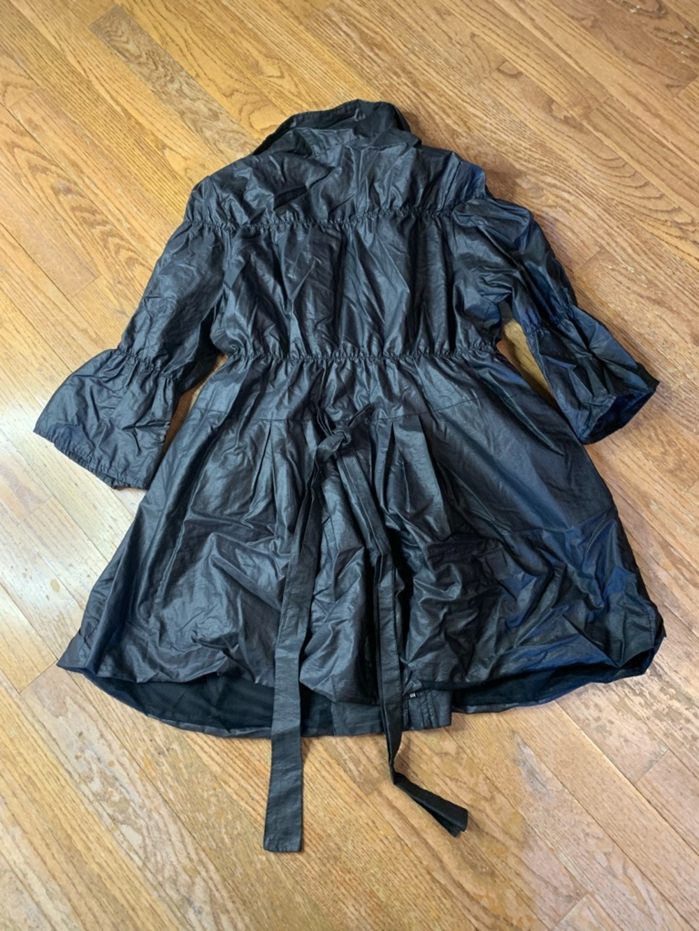 Poetry Clothing Black Taffeta Pleated Swing Jacket Coat Puff Collar - L - Picture 3 of 7